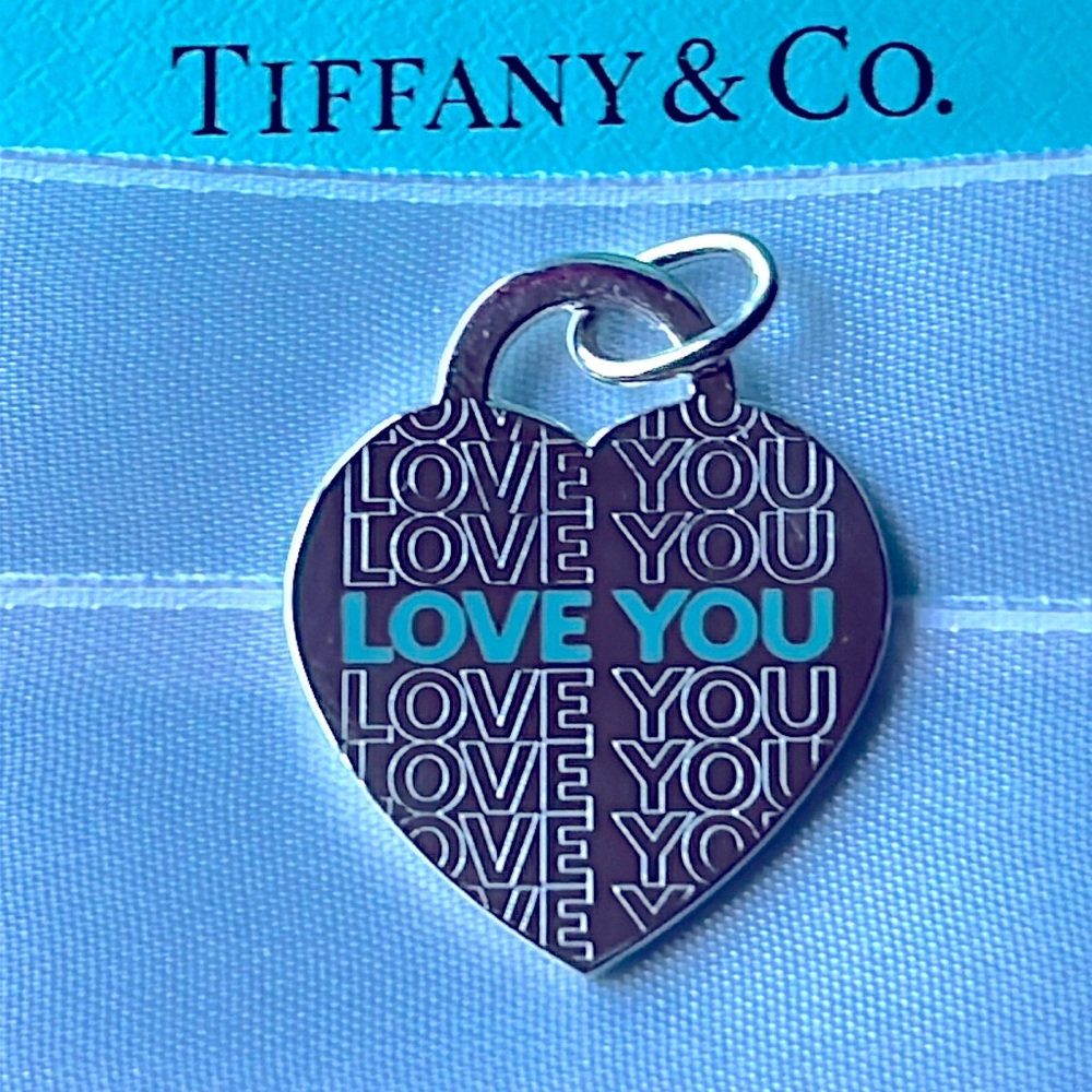❤️ TIFFANY & CO. RTT BLUE ENAMEL LOVE YOU LARGE HEART TAG CHARM ❤️ NWT ❤️